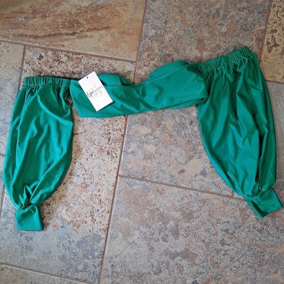 EcoSwim Size Large 2 Piece Green Bikini Set Hi Rise Bottom Sleeved Top w/Silver - Picture 11 of 15